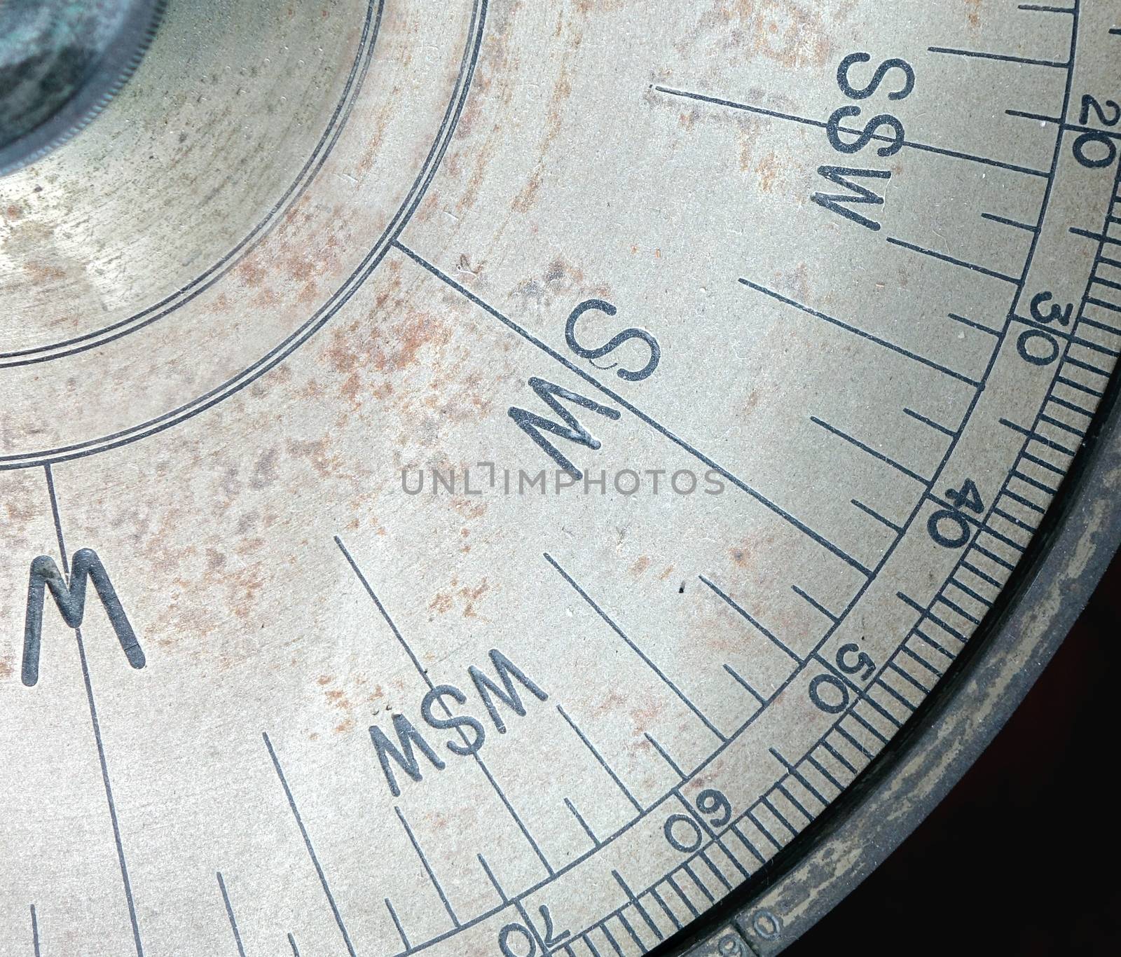 Detail of an old compass rose showing southwest