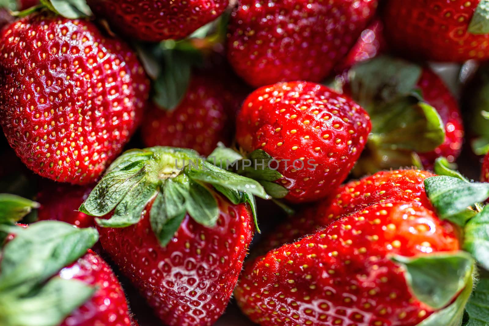 Fresh ripe perfect strawberry, Food Frame Background, selective focus - image
