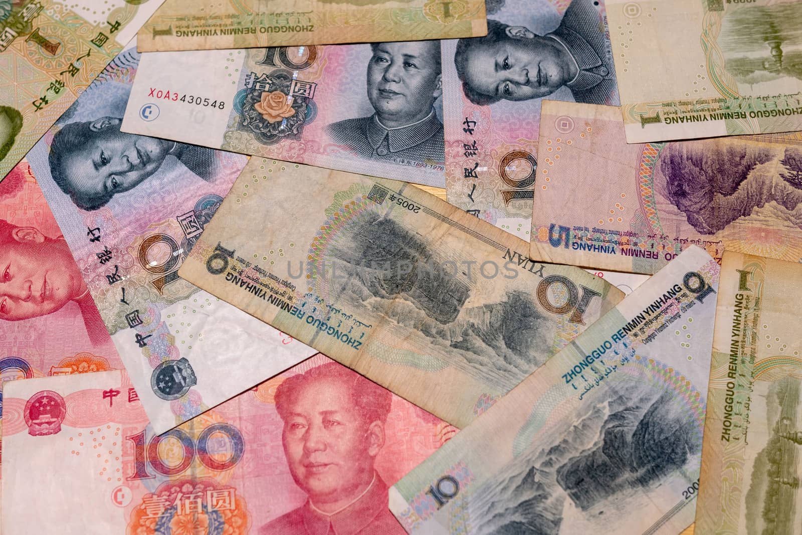 Yuan notes closeup. Chinese money is background - Image