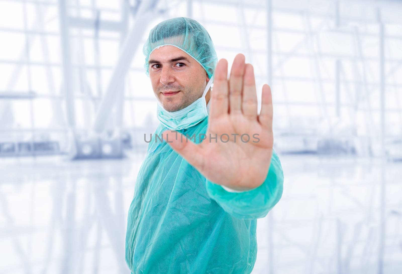 doctor making stop with his hand at the hospital