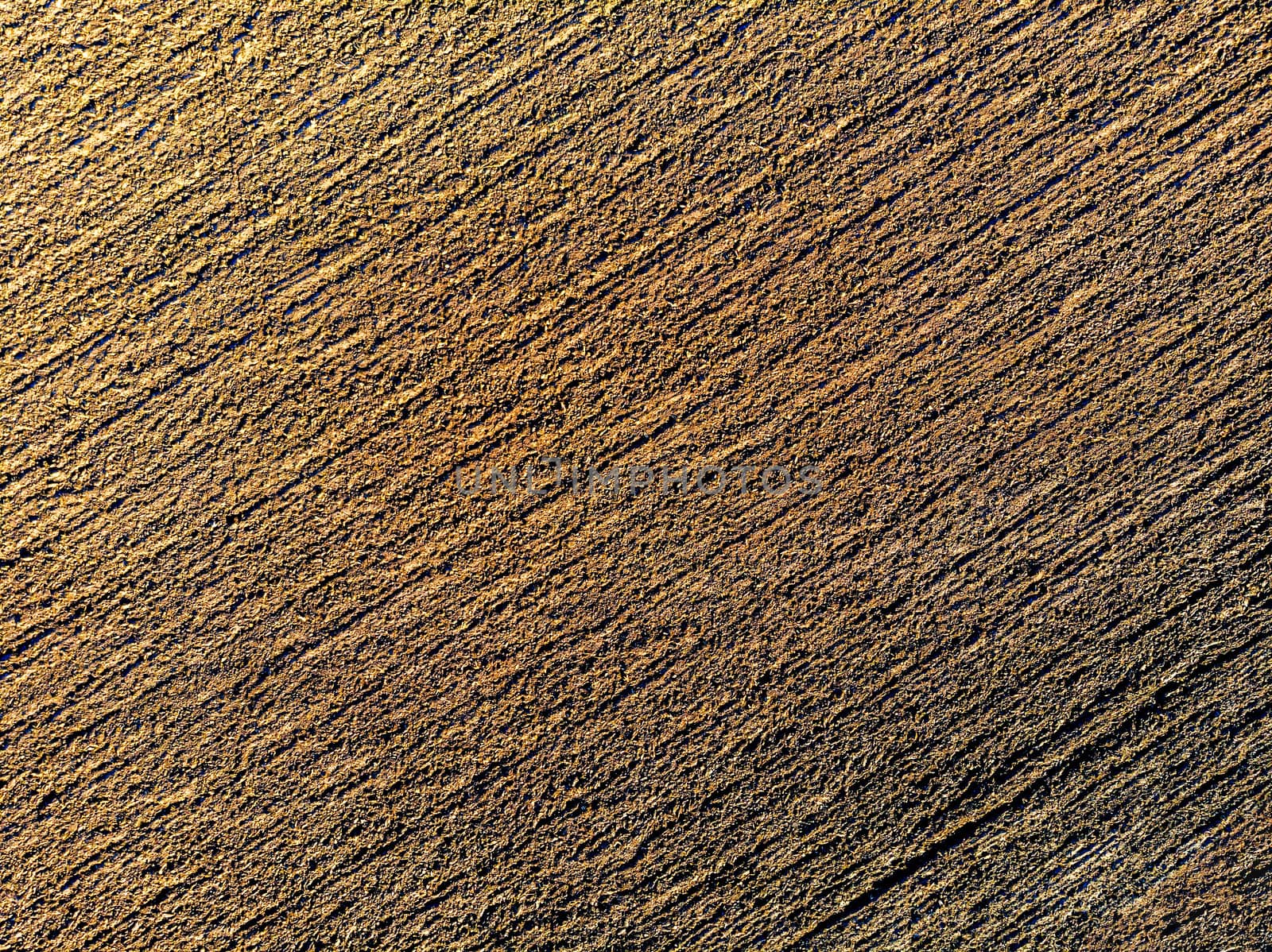 Aerial top view of  cultivated agricultural land in sunny spring day, textured backgraund