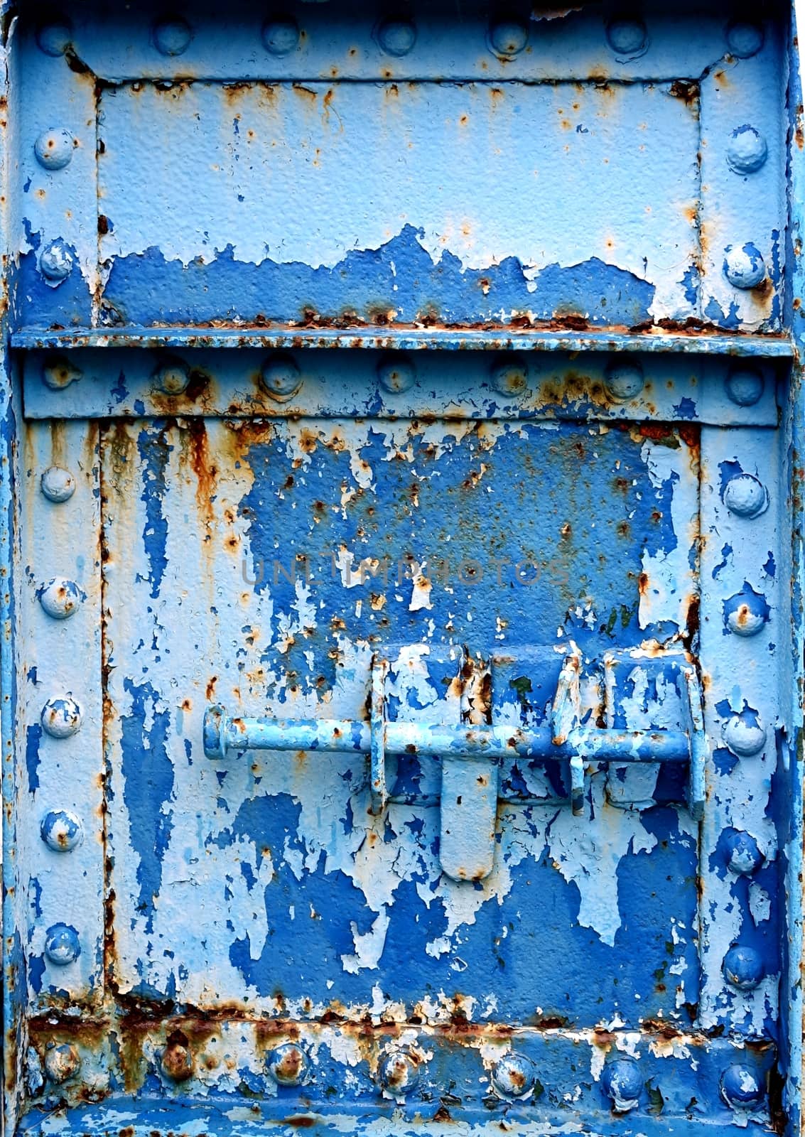 Massive Iron Door with Peeling Blue Paint by shiyali