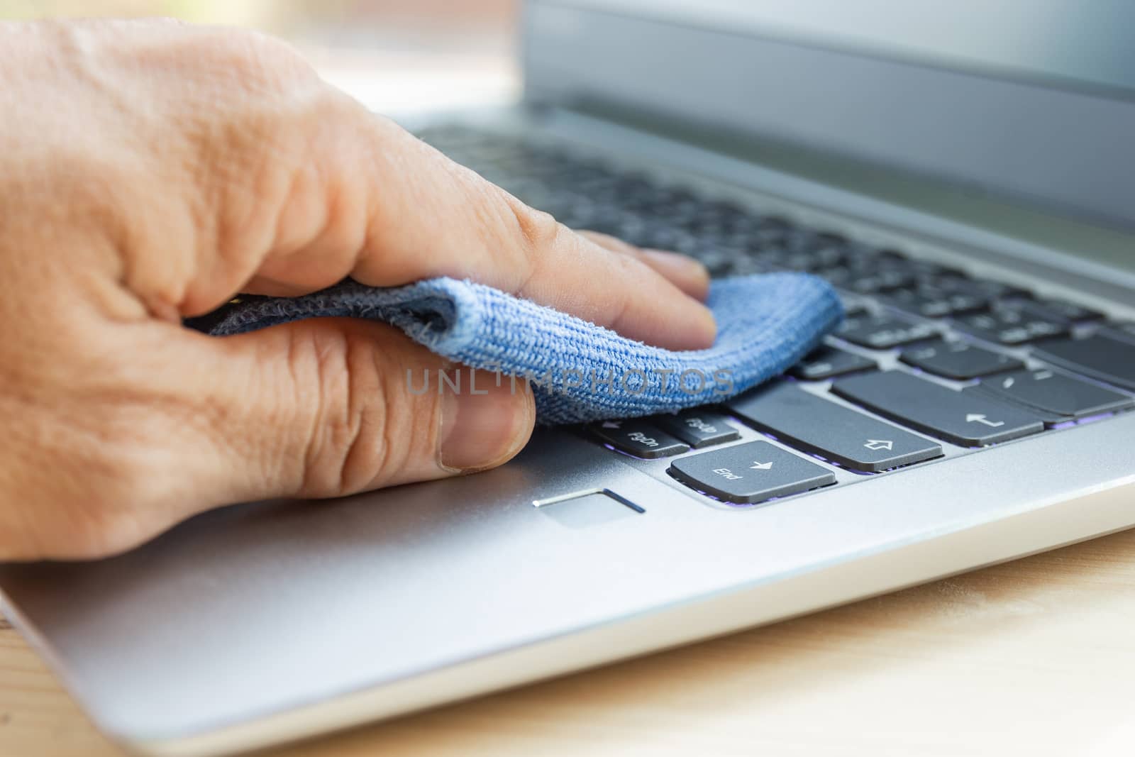 Concept Prevention cleaning frequently, Focus on the high traffic areas that enable pathogens to spread around the computer equipment such as keyboards of laptop computer