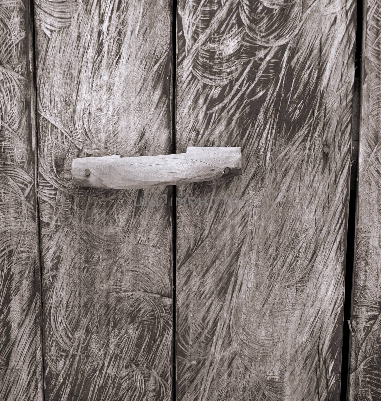 A simple door with a wooden handle as part of a native house
