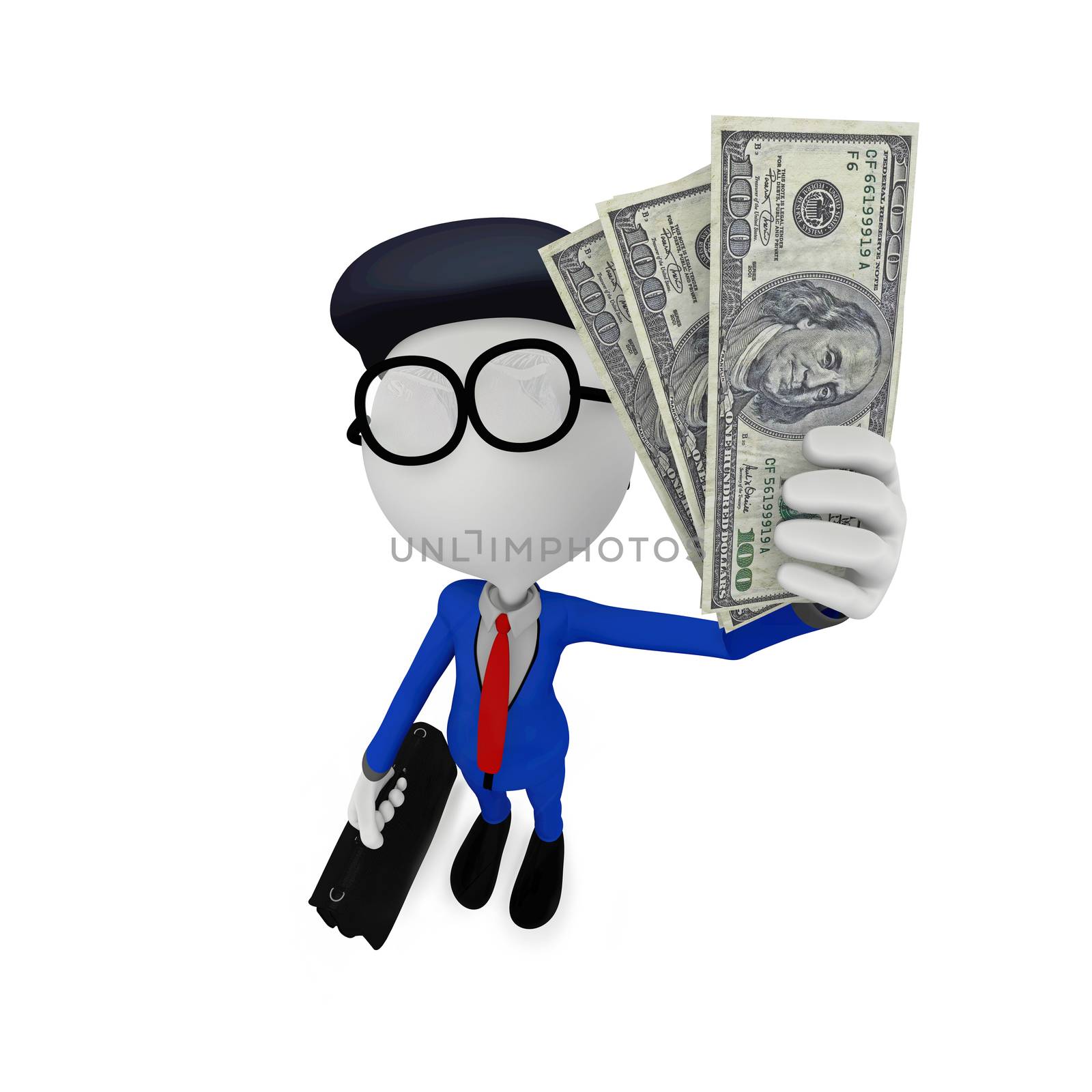3d businessman holding money - isolated