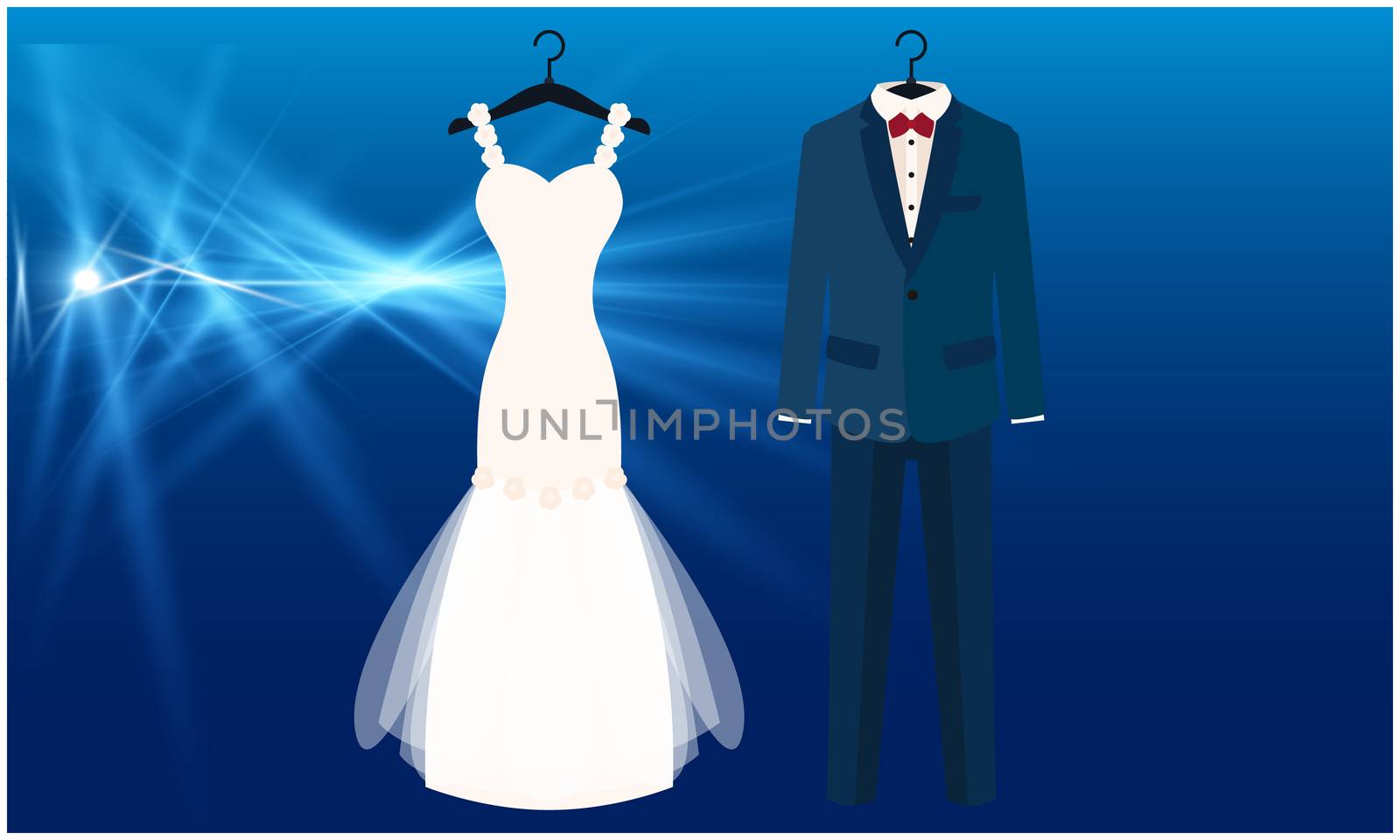 mock up illustration of couple wedding dress on abstract background