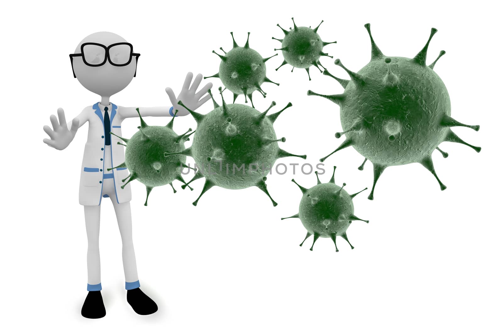 Viruses and cartoon doctor.