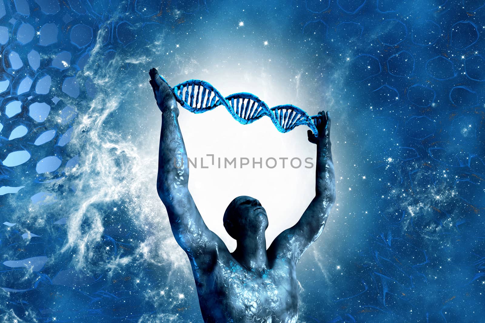 digital illustration 3dman and DNA