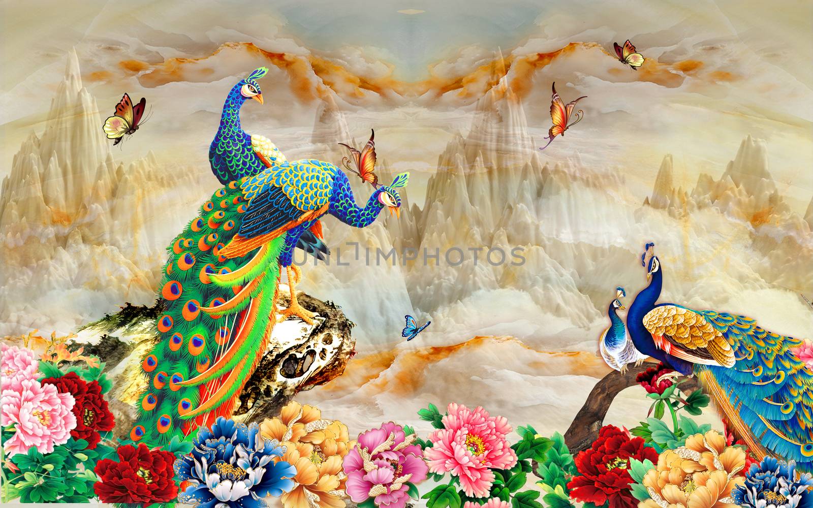 3D flower peacock round background wall by ipinsadja