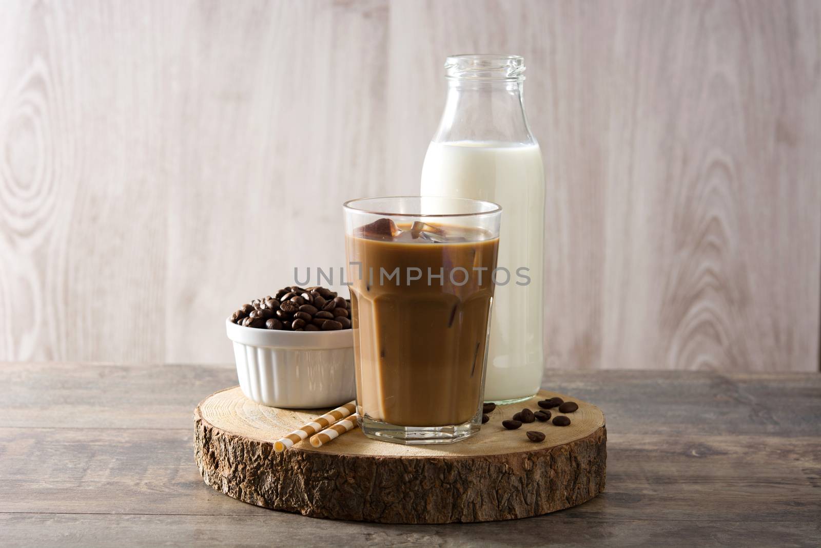Iced coffee or caffe latte in tall glass by chandlervid85