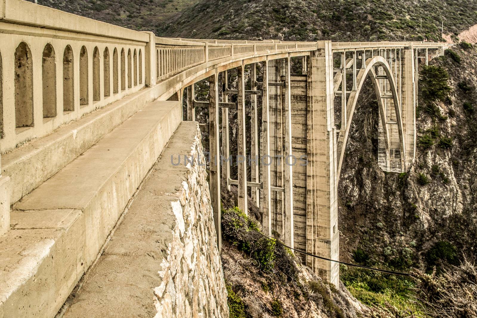 close-up, detailed and side view of the Bixby Bridge on Coastal and Pacific Highway one, Big Sur by kb79