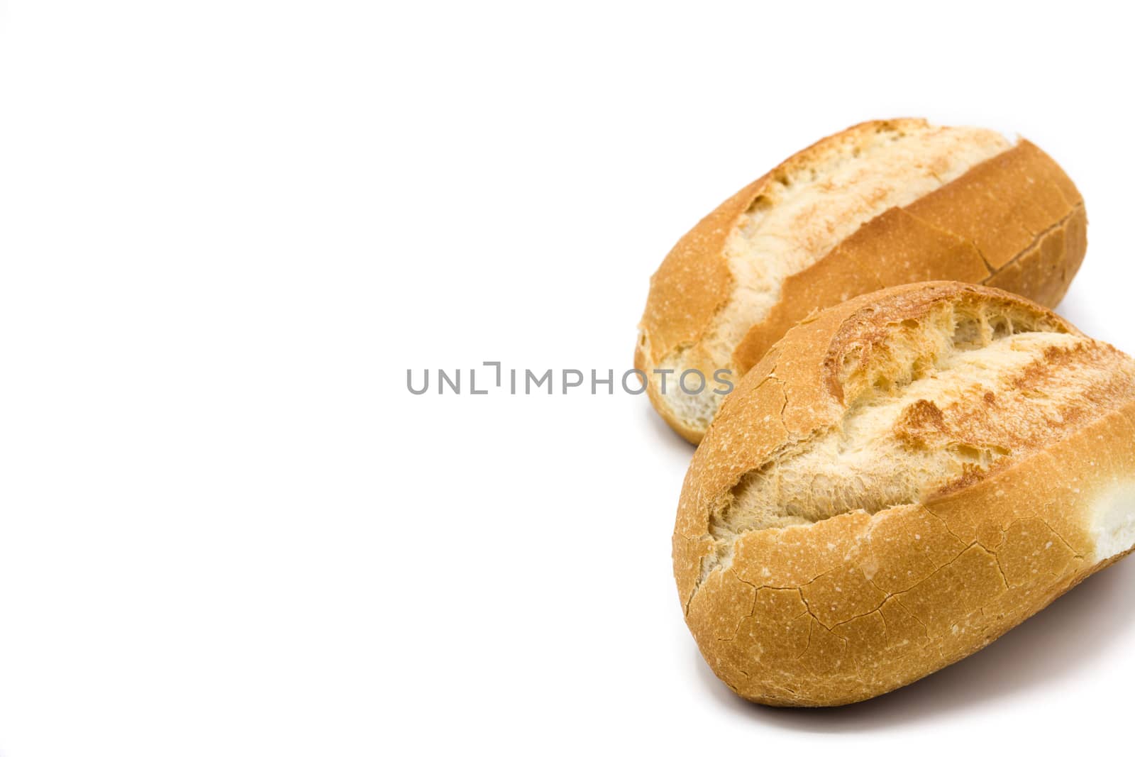 Baked small breads isolated on white background