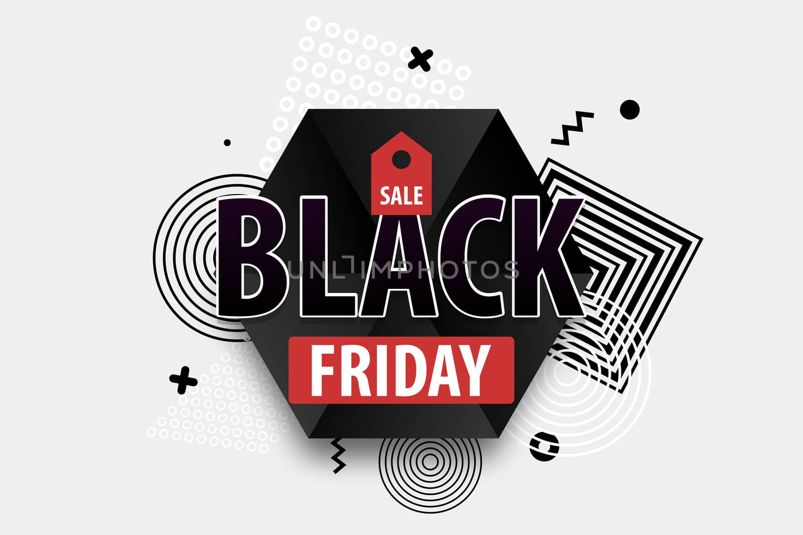 Black Friday light modern minimalistic trendy background. Comic text plastic halftone red, white colors. Super november sale. Discount tag post-modern banner. Round frame.