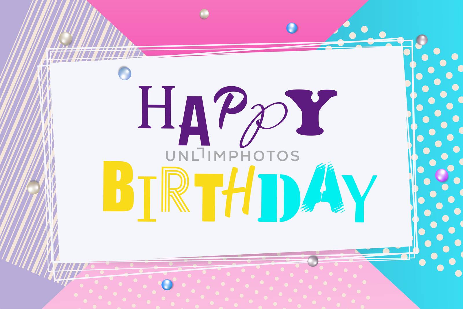 Happy birthday background Memphis style. Retro holiday backdrop 80s 90s pop art. Comic text lettering different font. Anniversary greeting poster. Halftone pattern vector illustration.