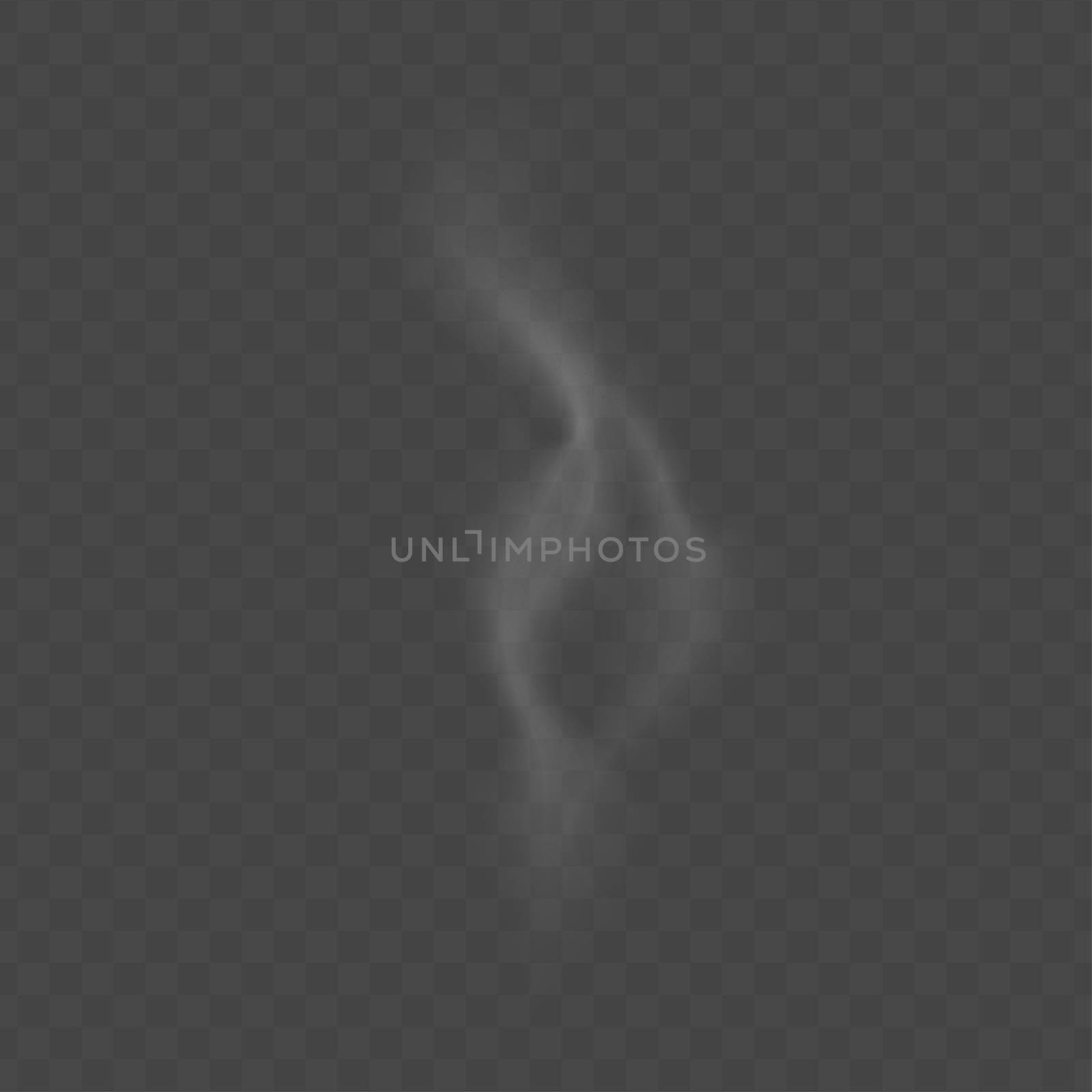 White realistic cigarette smoke steam effect isolated on transparent background. Vector illustration. Smooth flow cloud template.