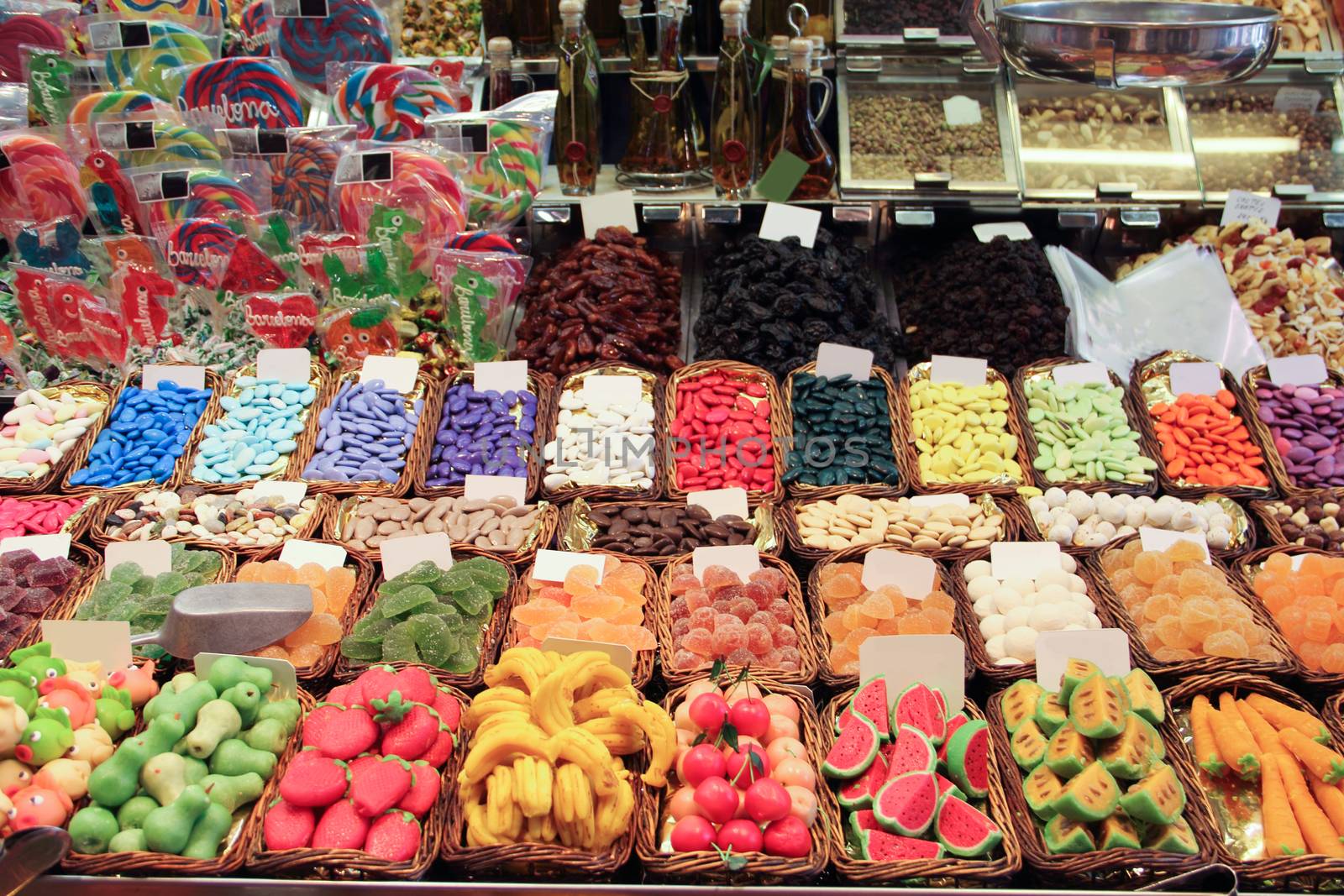 Assorted jelly candies at shop by destillat