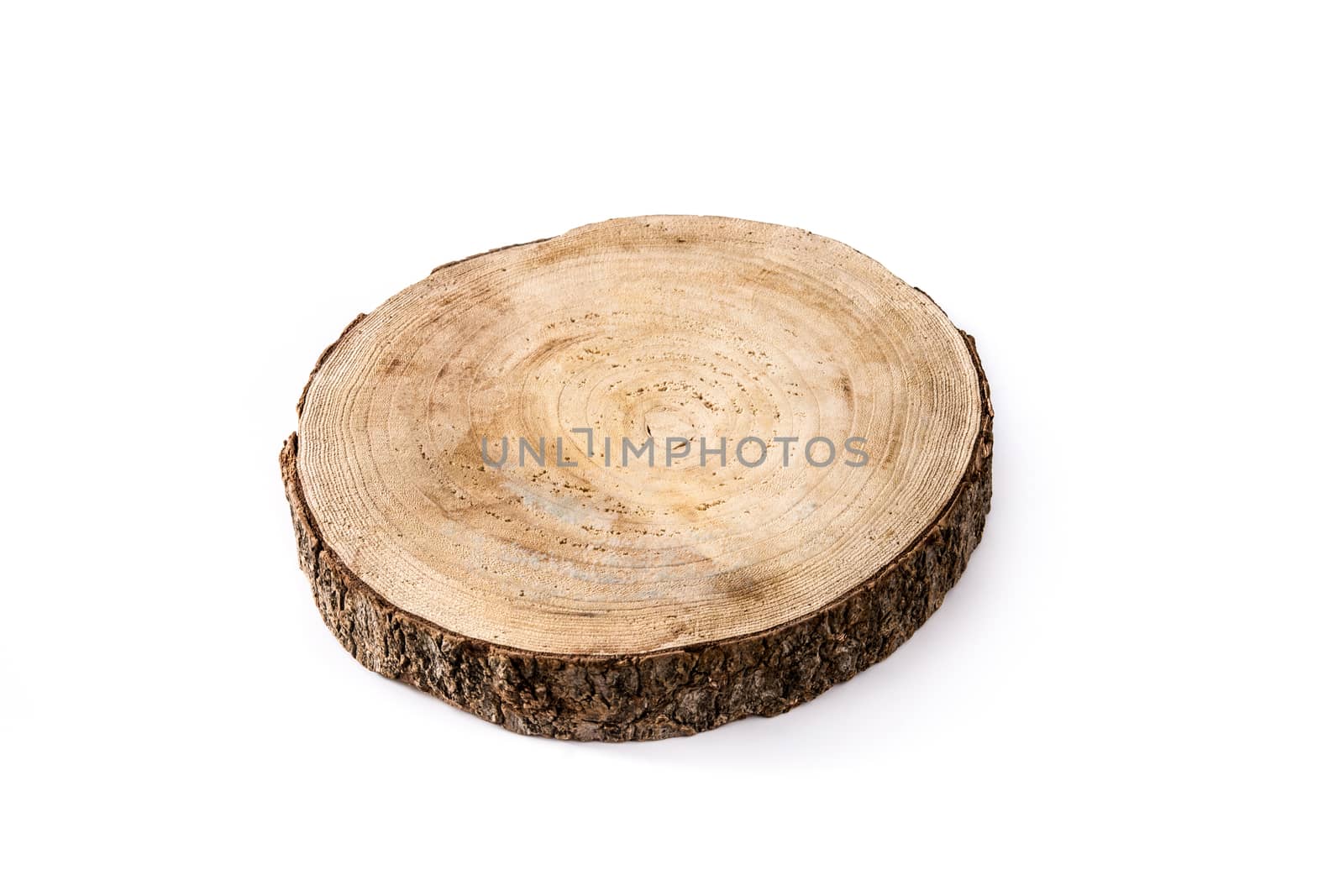 Piece of cut wood plate isolated on white background