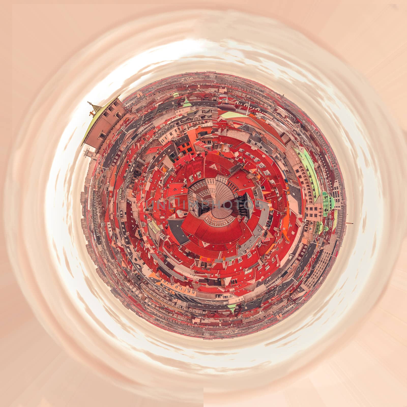 Circular Panorama over the red rooftops of Copenhagen, Denmark