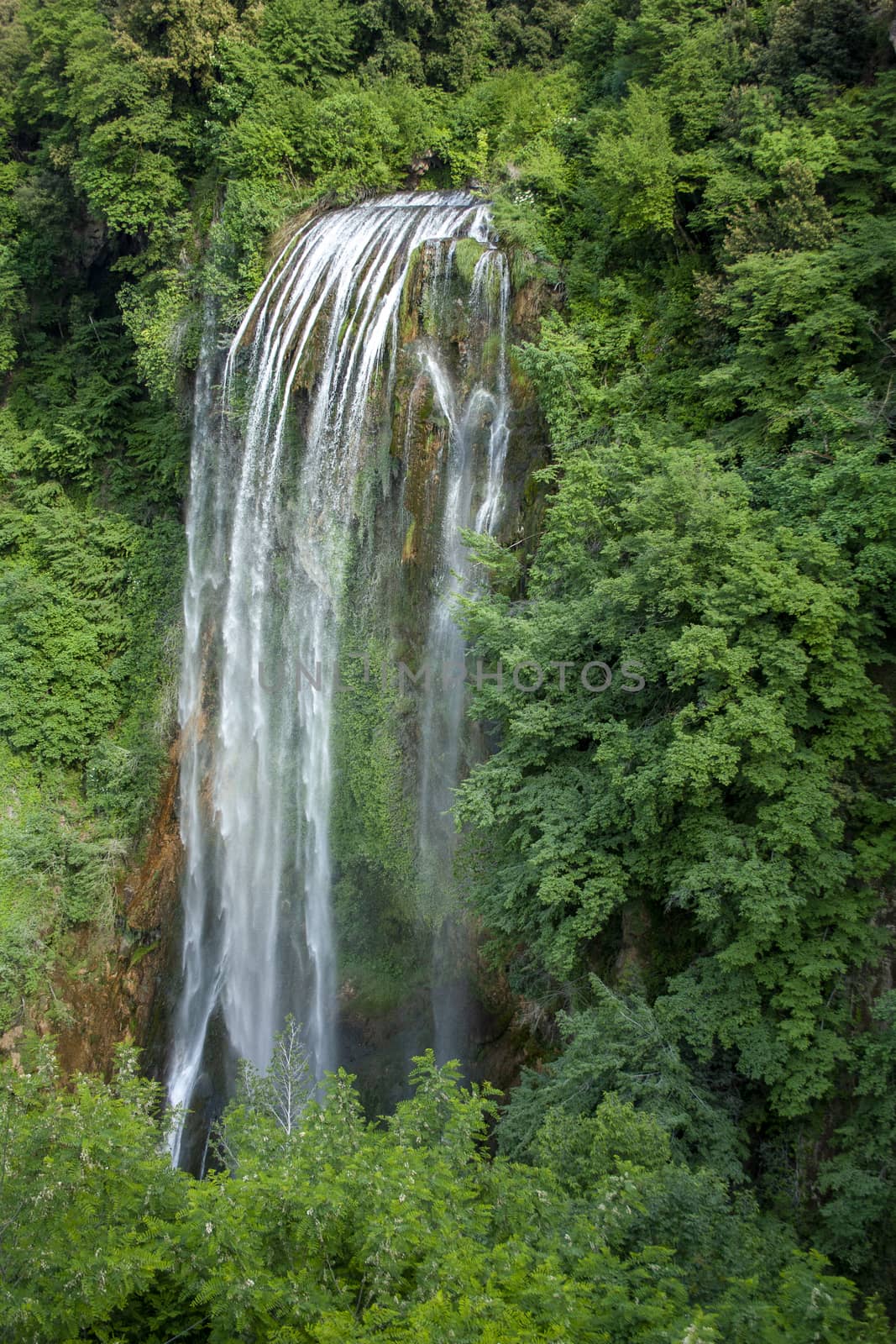 marmore waterfall and its streams in the lower part