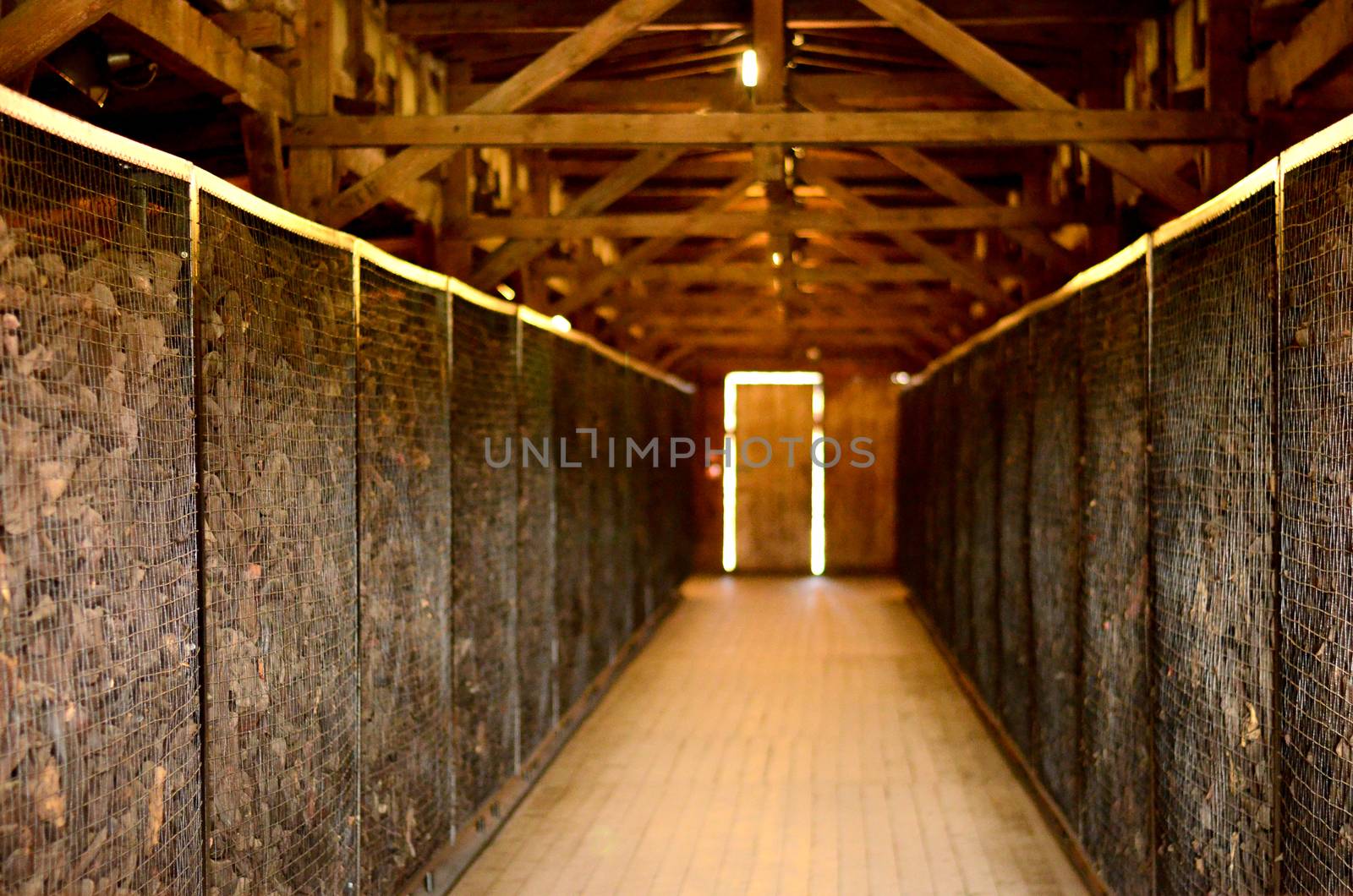 large cages with victims shoes in German concentration and extermination camp Majdanek. Lublin, Poland by chernobrovin