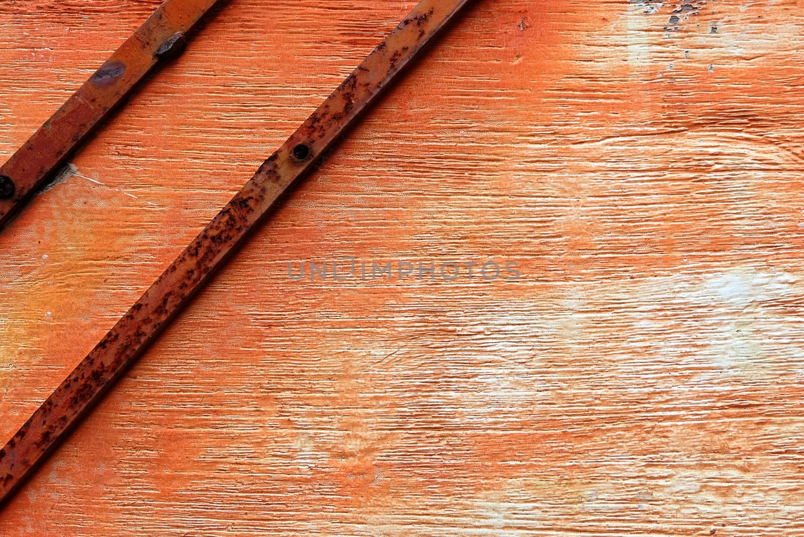 Old Wood Texture with Rusty Metal Bar.