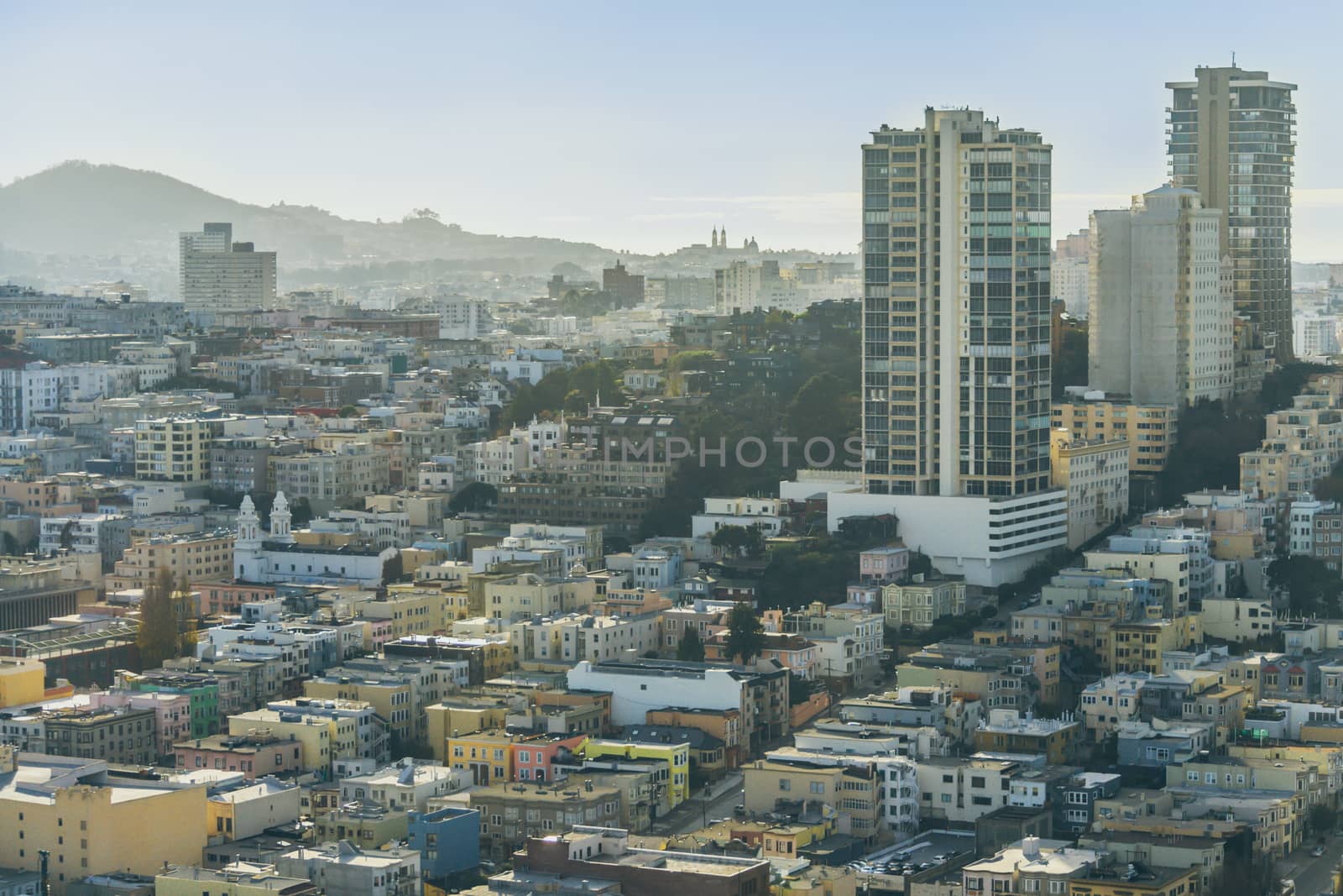 San Francisco residential skyline and cityscape with mountains in the background by kb79