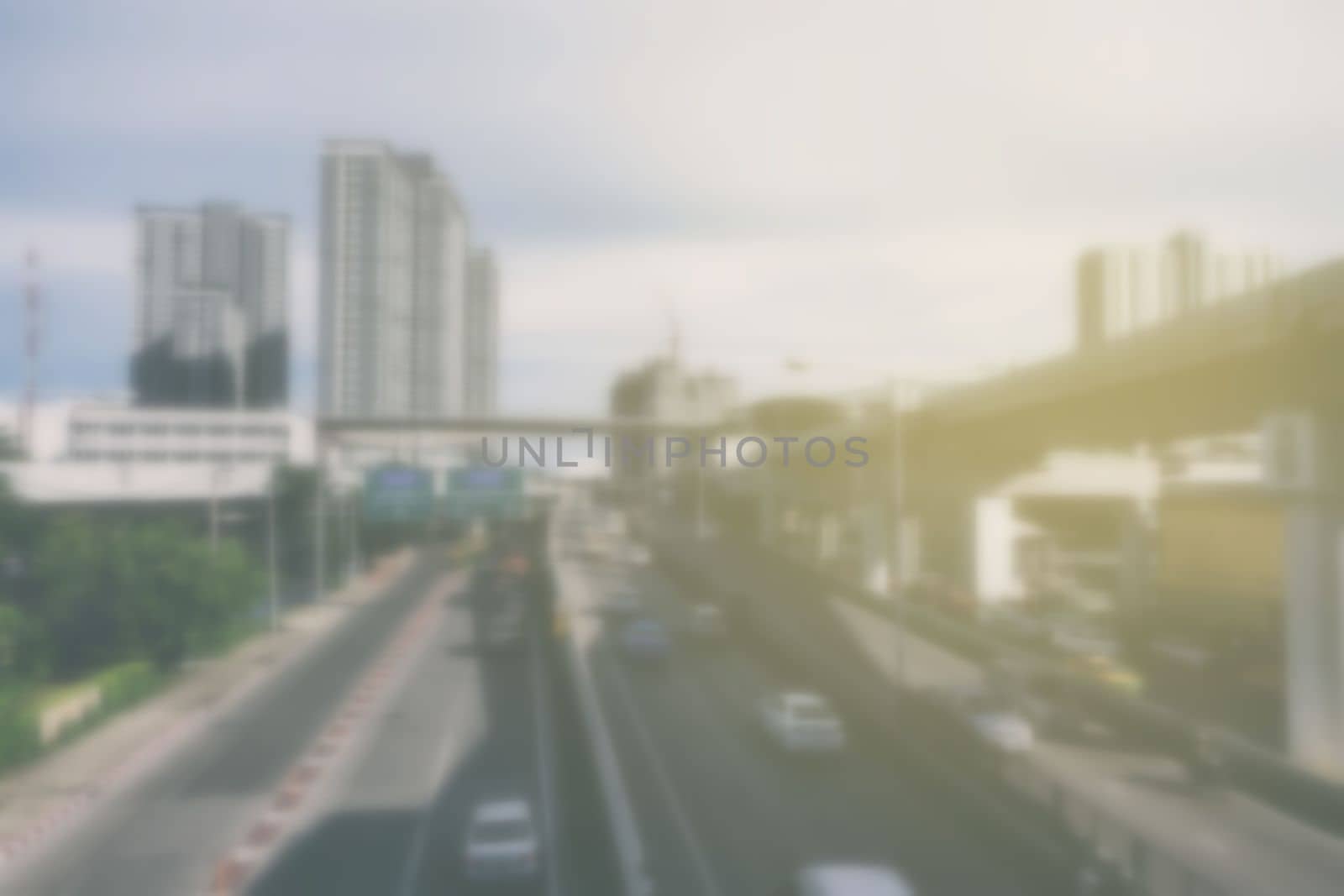 Blurred Urban Road in Bangkok Background.