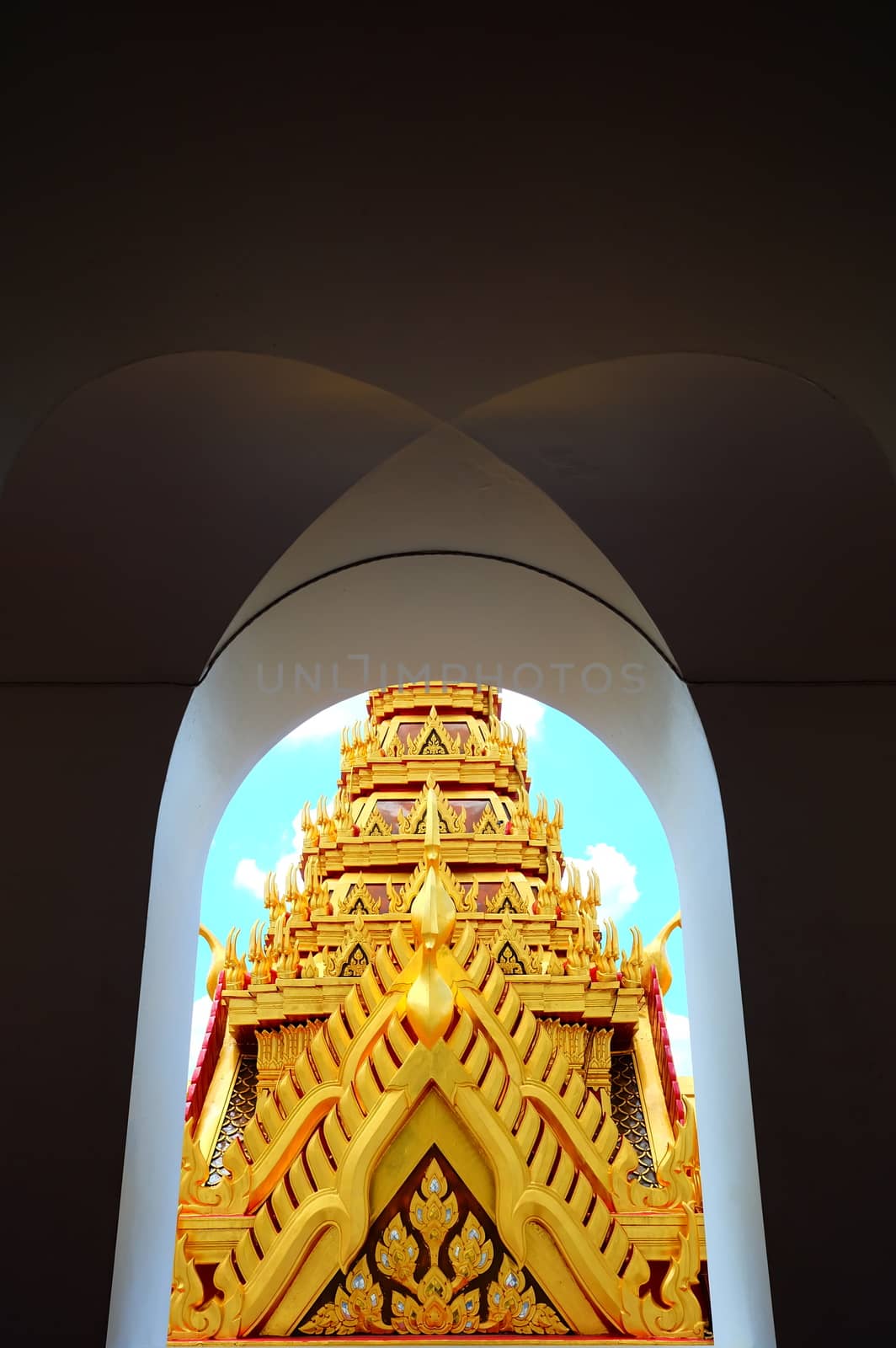 Scenery of Loha Prasat Temple from Corridor, Landmark of Bangkok Thailand. by mesamong