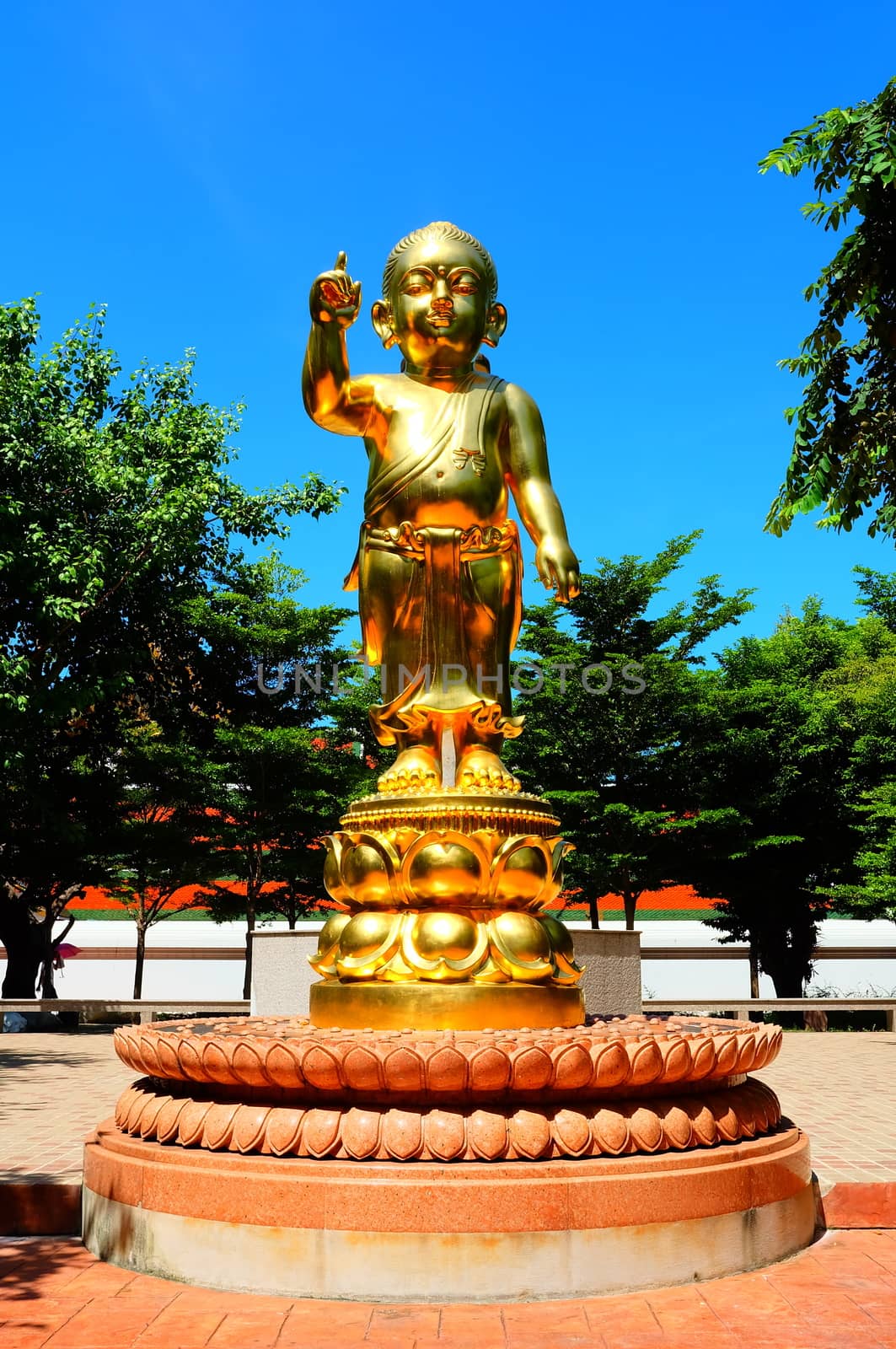 Golden Little Buddha Image in Park. by mesamong