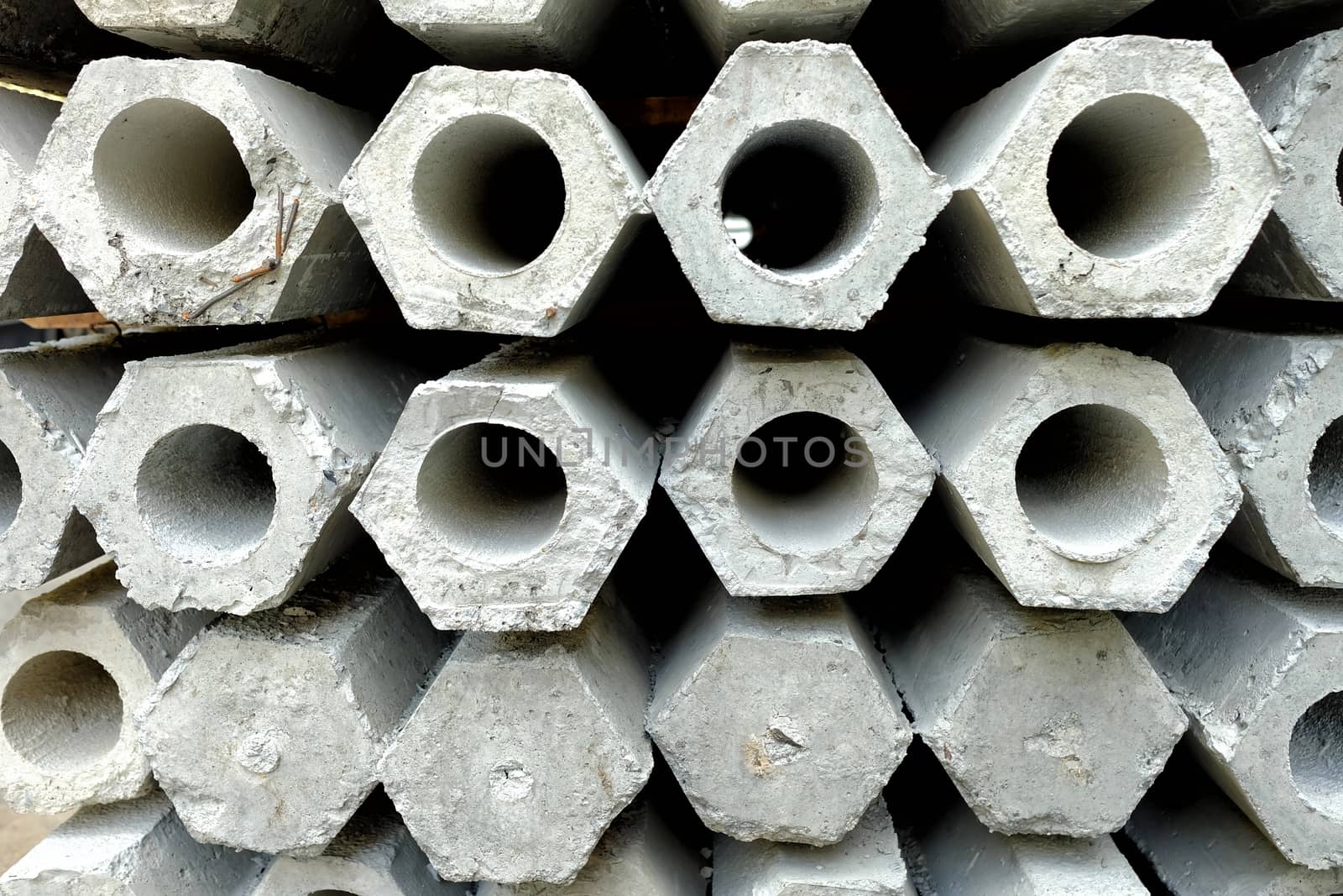 Stack of Concrete Stakes for Construction.