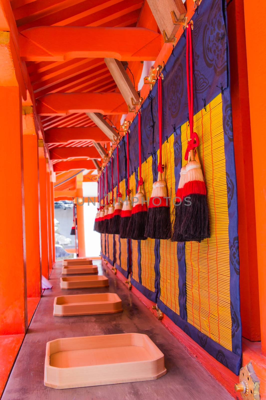 Japanese bell tie with fabric inside the Fushimi Inari Shrine is the famous Shinto shrine in Kyoto, Japan.