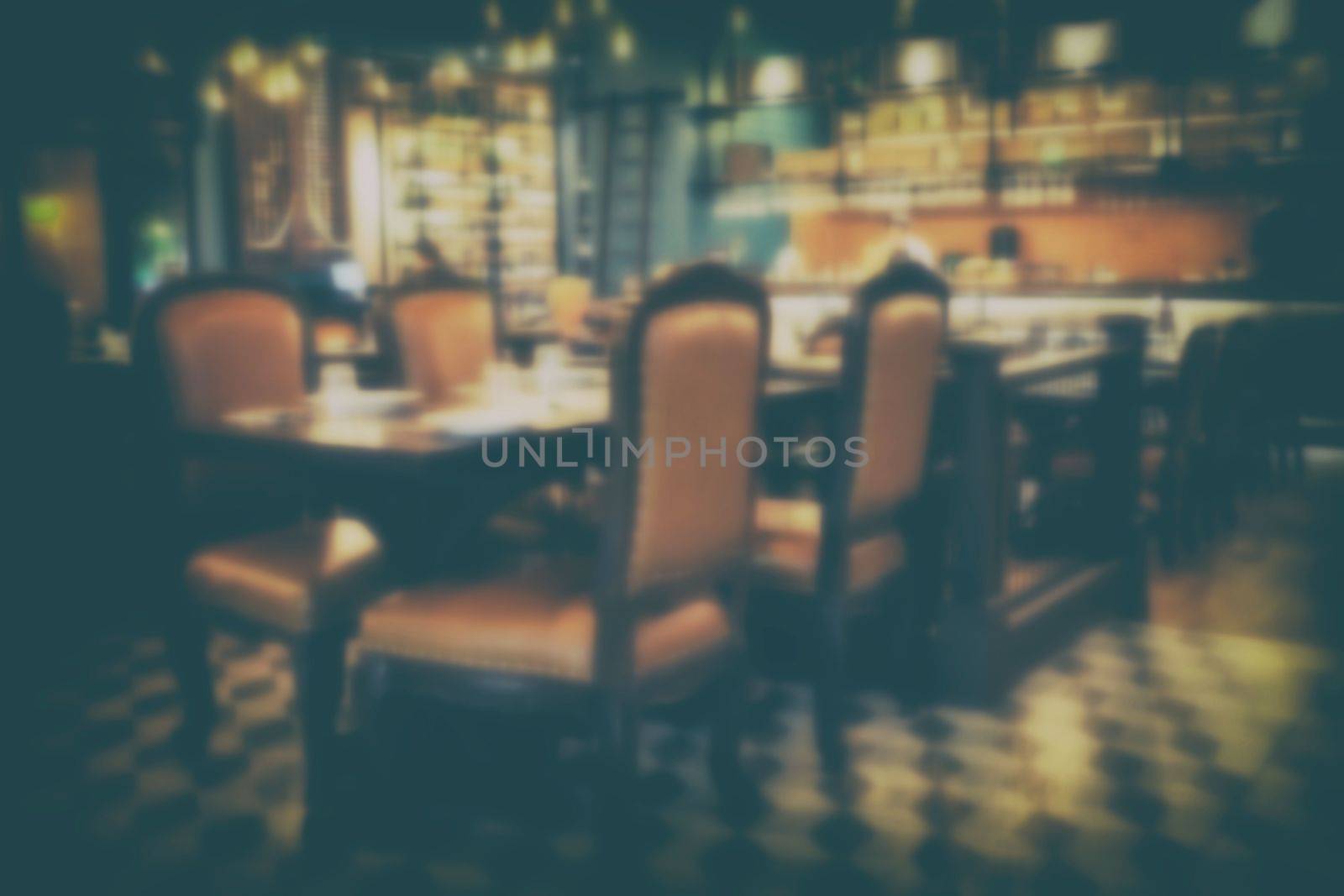 Blurred Restaurant Background in Vintage Style. by mesamong