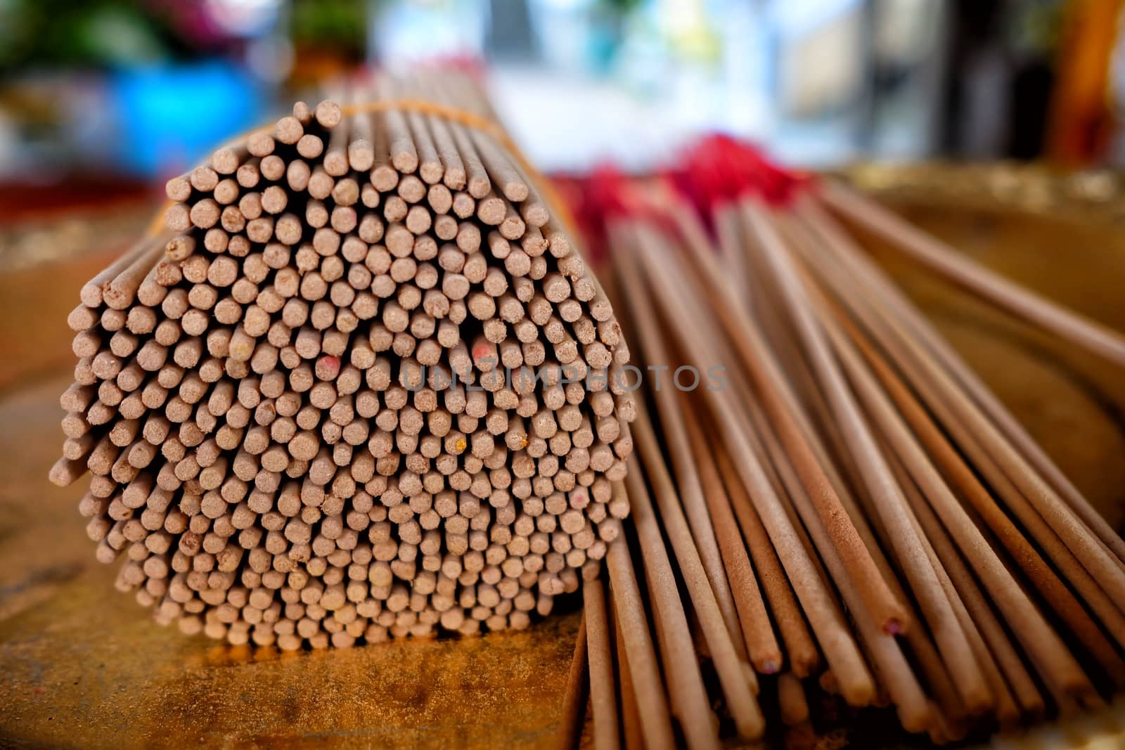 Close-up Incense Sticks. It is be used for paying respect to monk or Buddha image.
