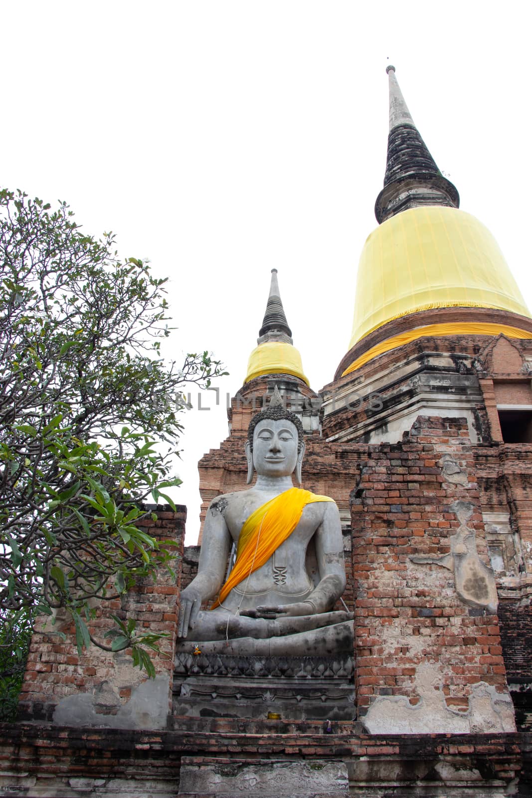 Pagoda and Buddha Statues at Wat Yai Chaimongkol famous and popular tourist destinations Ayutthaya, Thailand.