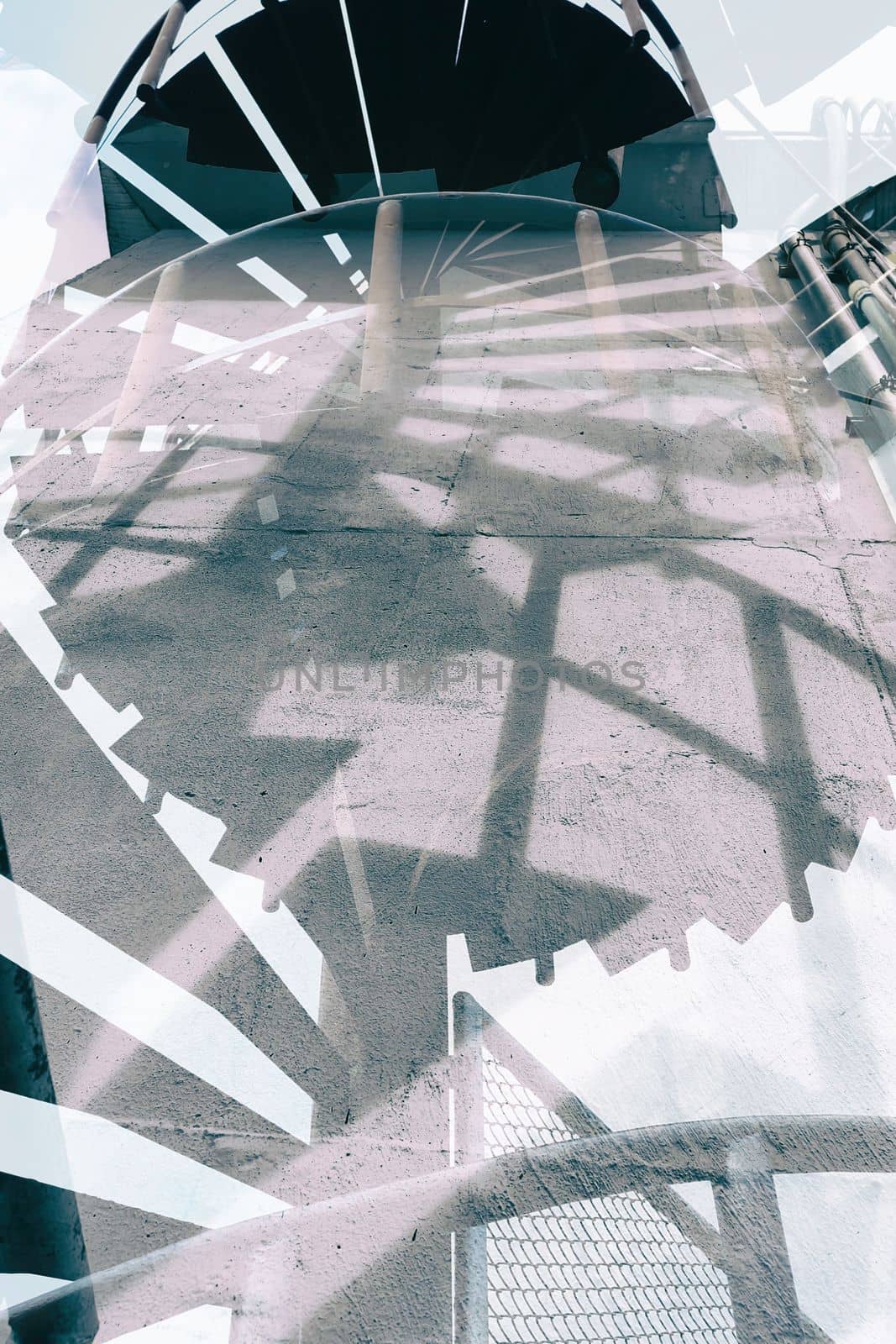 Abstract Double Exposure Fire Escape with Shadow Background.