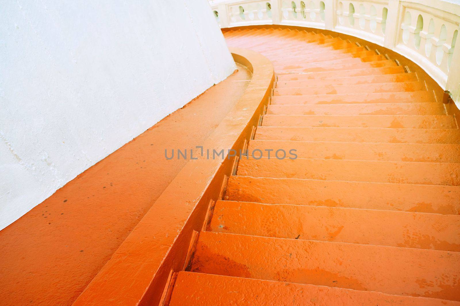 Red Concrete Stair with Light Leak Reflection.