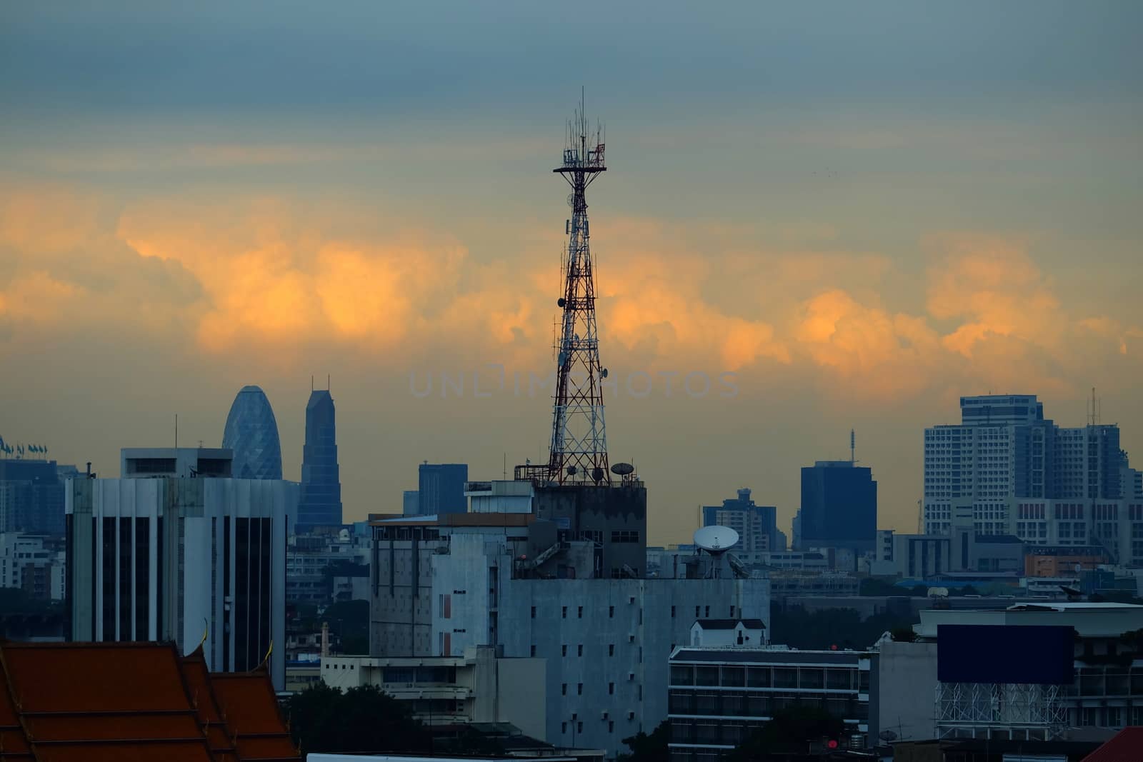 Scenery of Cityscape Sunset at Bangkok, The Capital of Thailand.