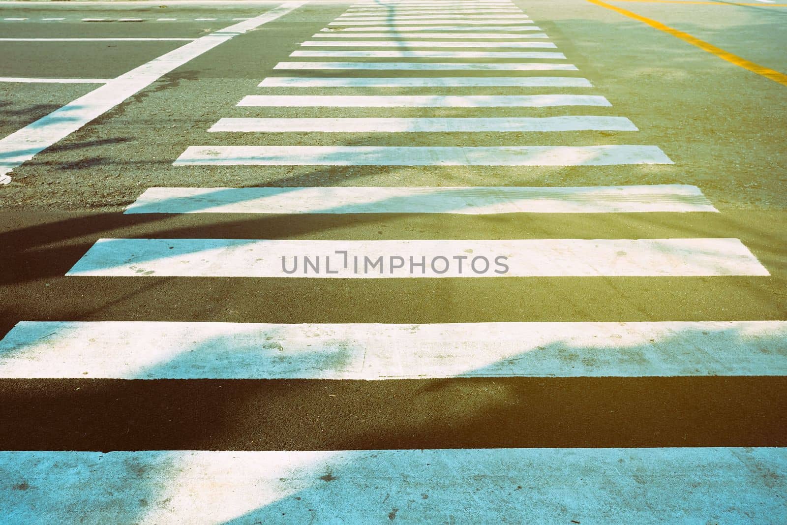 Crosswalk White Line on Road for Safety Walking with Lihgt Leak.