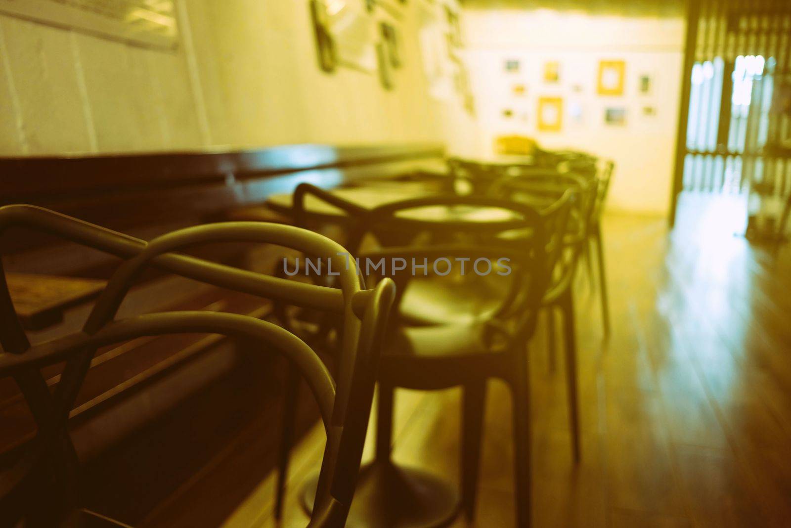 Blurred Coffee Shop Room with Light Leak.