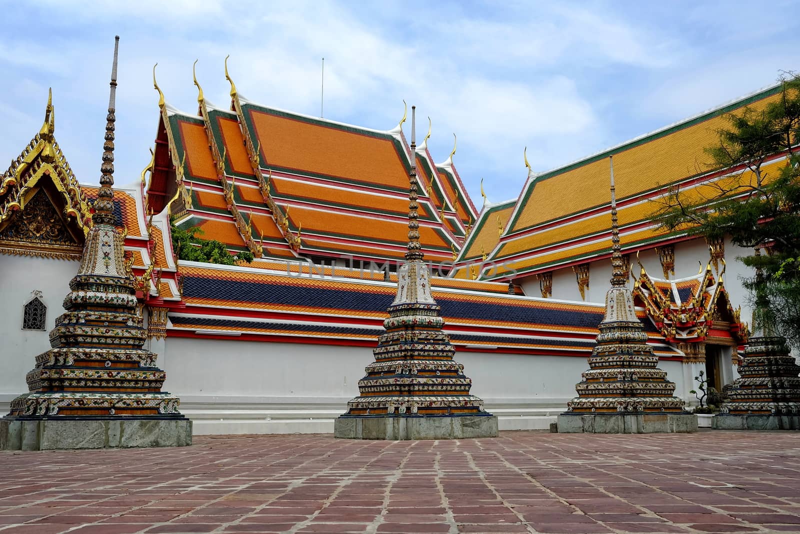 Ancient Pagodas at Wat Pho Temple, Bangkok Thailand.