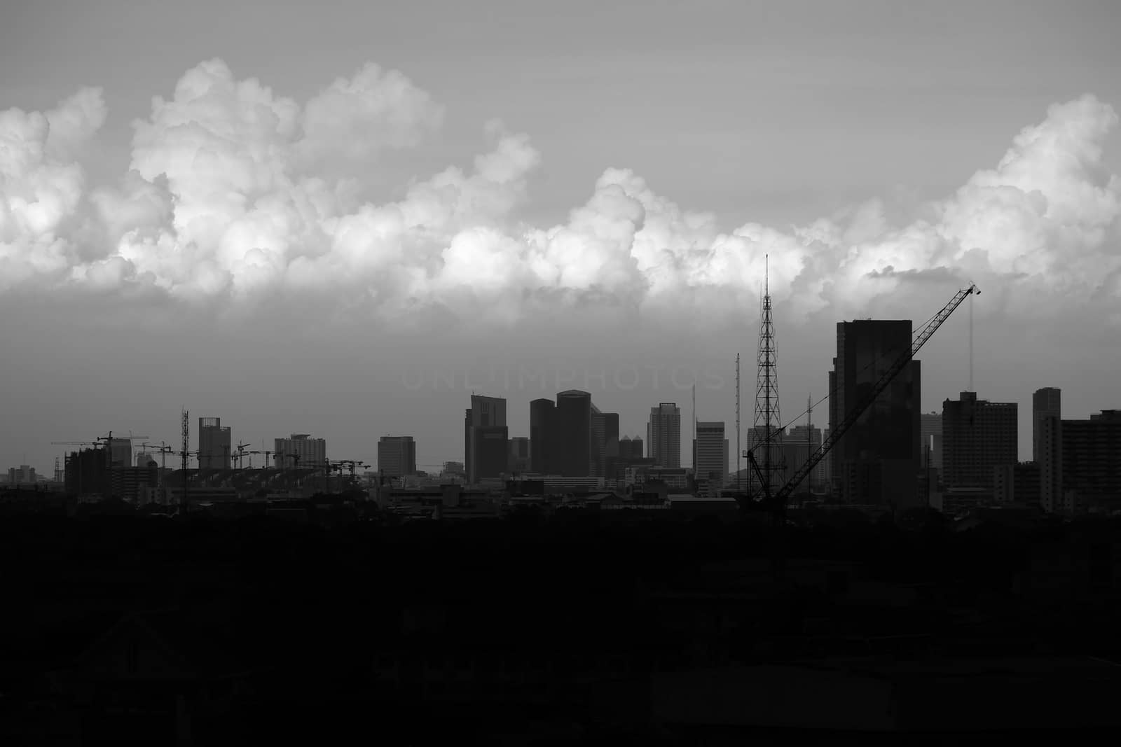 Scenery of Bangkok Cityscape, The Capital of Thailand in Black and White Style. by mesamong