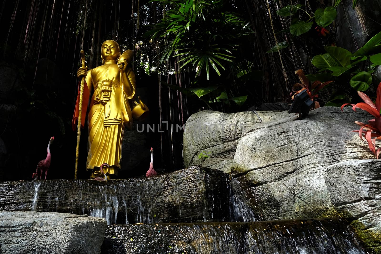 Golden Buddha Image in Park at Wat Saket Temple Where is the Famous Landmark of Thailand. by mesamong