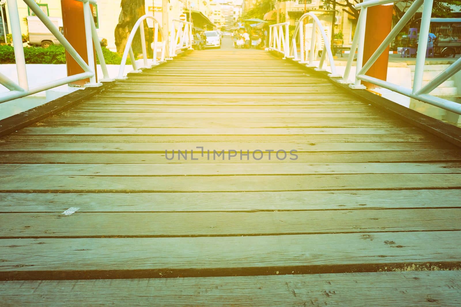 Wooden Bridge Background with Light Leaks.