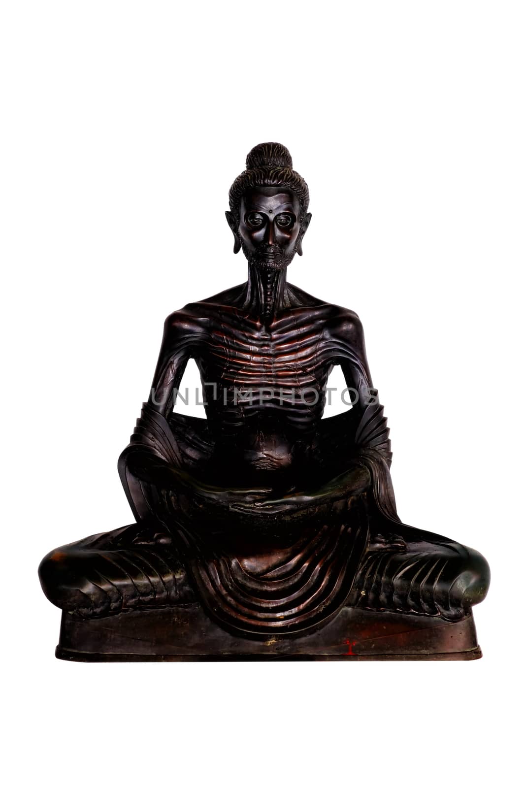 Ancient Black Buddha Image Isolated on White Background. by mesamong
