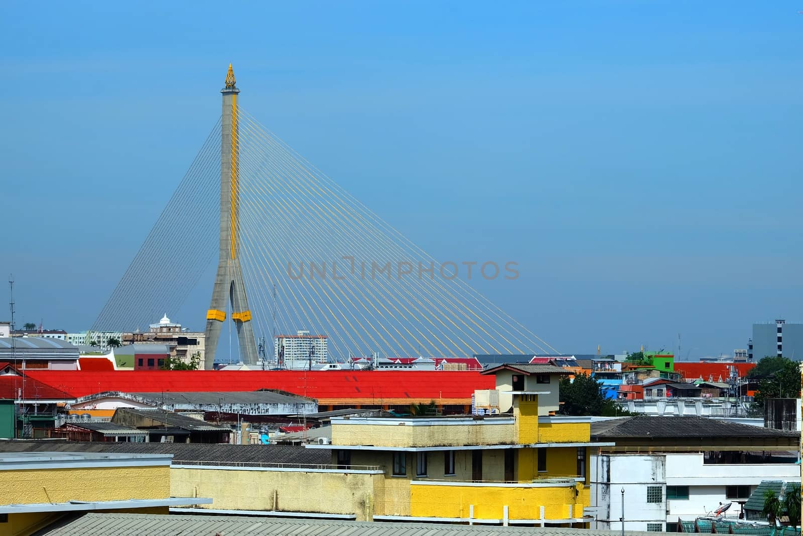 Scenery of Rama VIII Bridge. (Translation Text is "Bowonniwet School".)