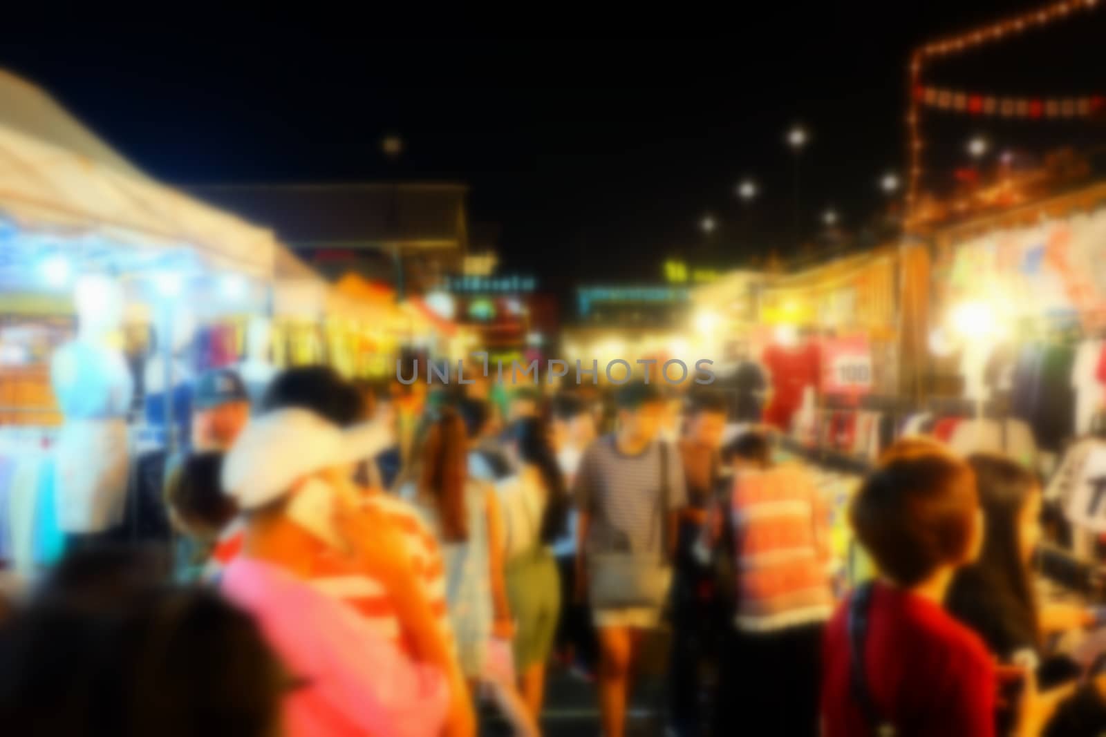 Blurred Night Market Walking Street.
