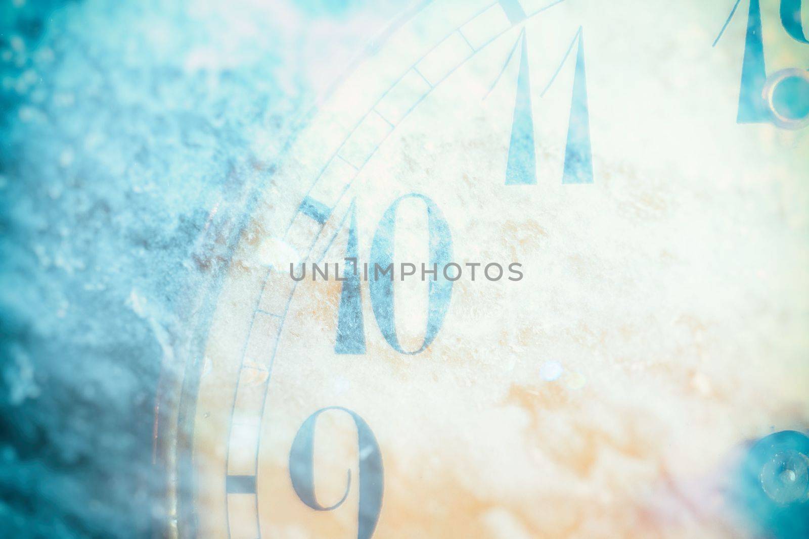 Abstract Double Exposure of Vintage Clock with Grunge Wall Background. by mesamong