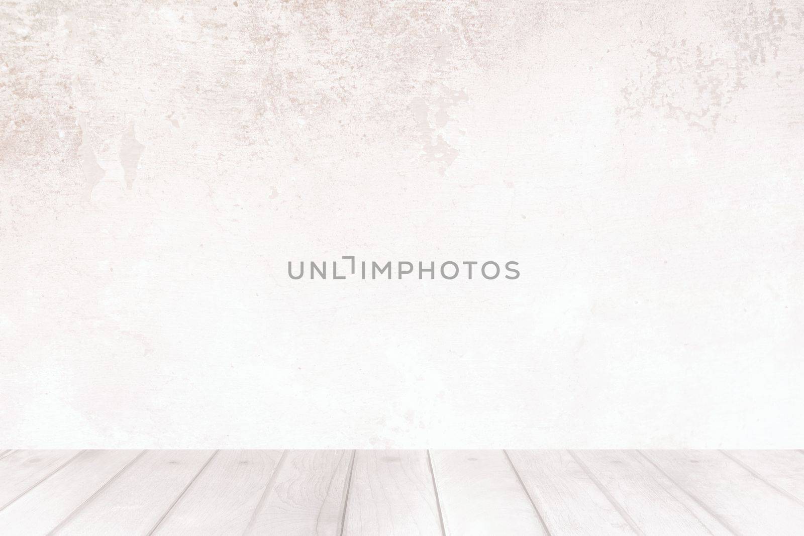 White Grunge Concrete Wall Background with Wooden Pavement.