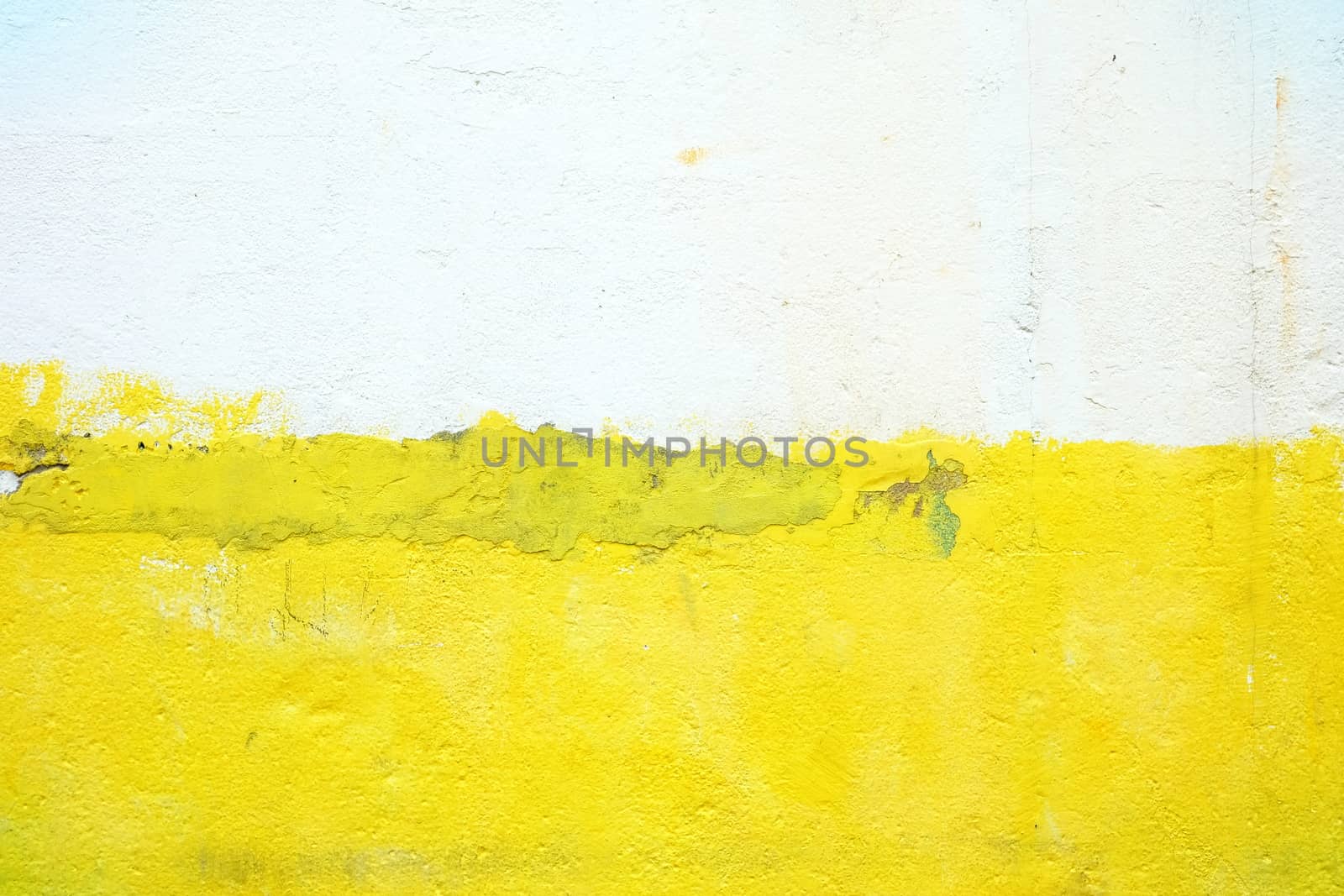 Yellow and White in Half Painting on Old Concrete Wall Background. by mesamong