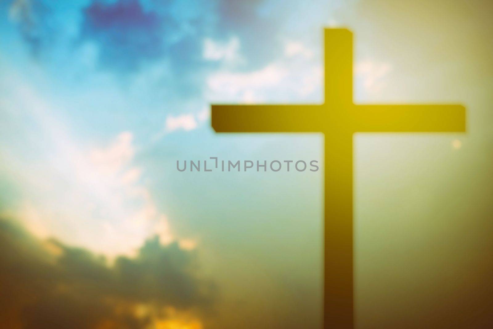 Blurred Christ Cross with Light Leak Background, Suitable for Religion Concept. by mesamong